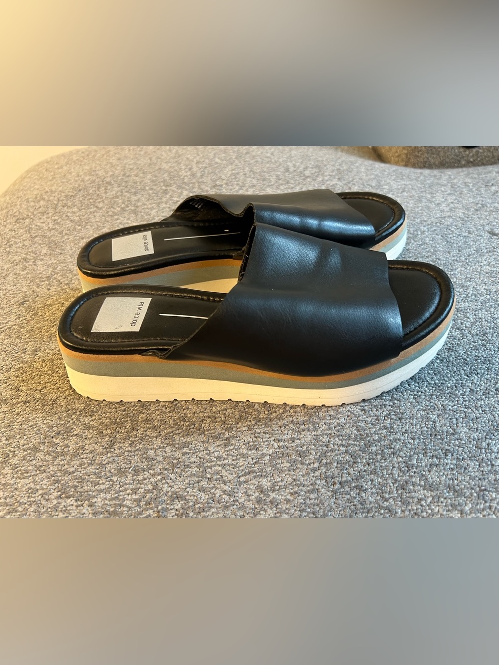 Dolce Vita Black Leather Platform Slide Sandals